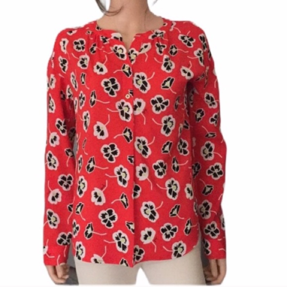 NWOT Juicy Couture Signature Blouse Red w Black Floral Print Size S Y2K